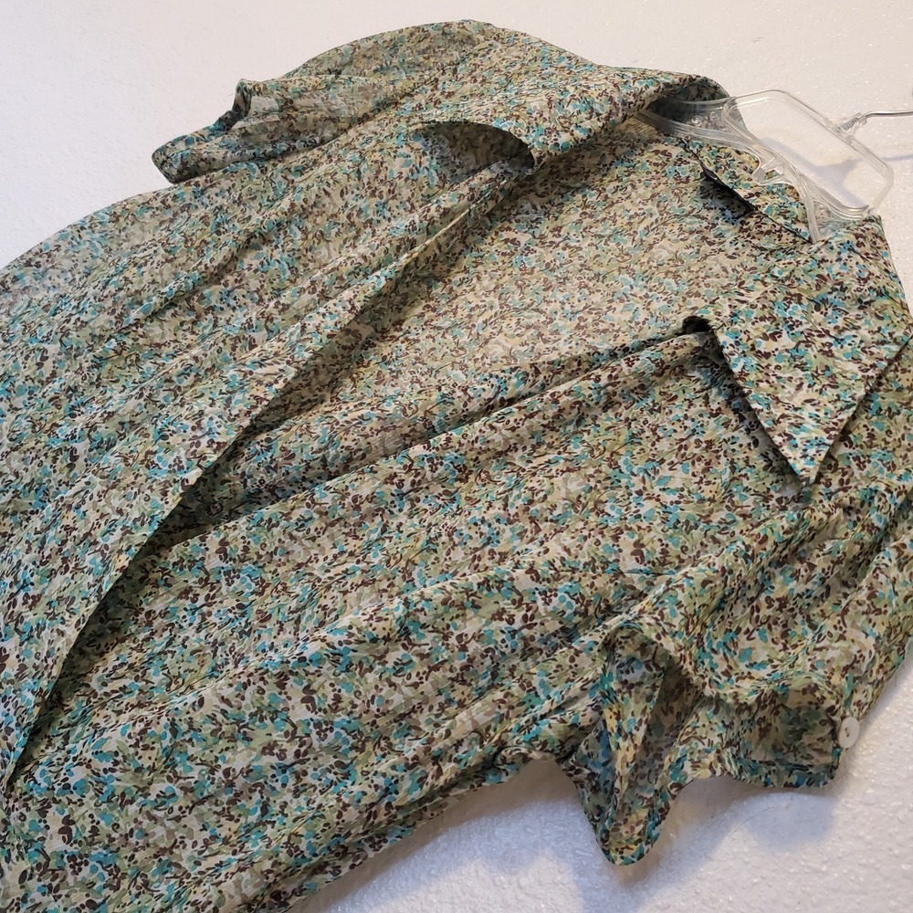 M.S.K. Floral Wrap V-Neck Midi Dress Green Teal Short Sleeve Ruffle Hem Womens - Picture 5 of 14